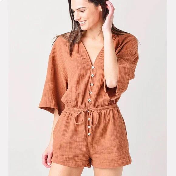 NWT REVOLVE Z Supply Zephyr Gauze Romper Brown Medium Size - Picture 4 of 8